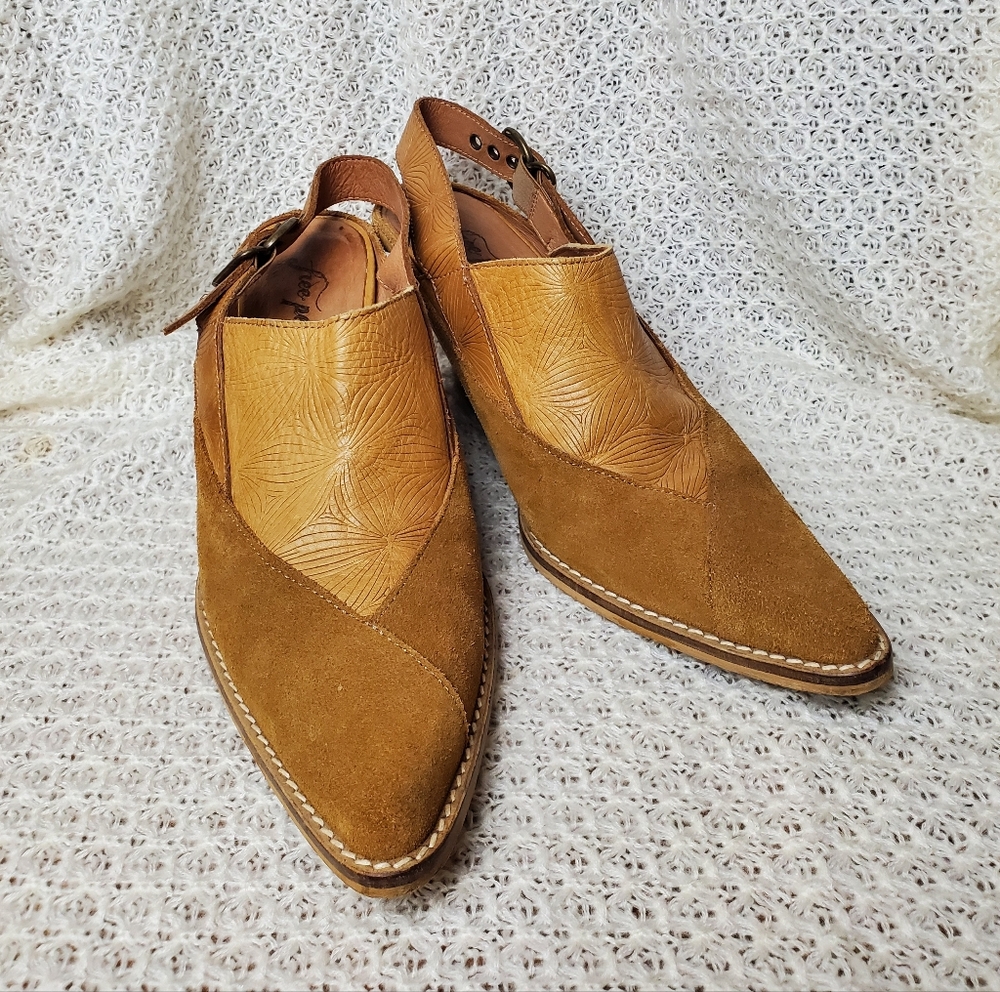 Free People Silverton Taupe Suede Leather Slingback Mule Size 39/9